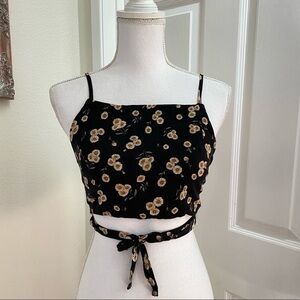 Brandy Melville Crop Tie Wrap Around Top High Neck Sunflower OS